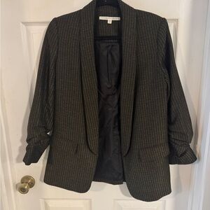 Veronica Beard Black Blazer with Ruched Sleeves and Open Front